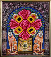 Rex Clawson Cat and Flowers